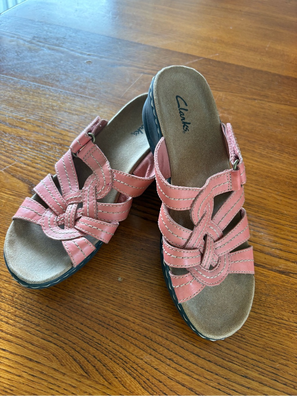 Clarks Coral Lexie Dill Wedge Leather Slide Sandals 7.5M